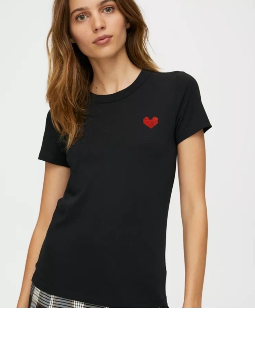 Aritzia Black Short Sleeve Tee with Red Heart Patch